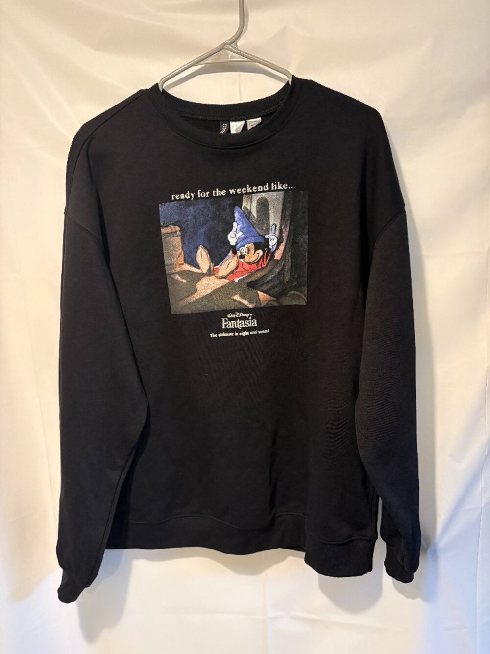 Womens Divided Size M Black Fantasia Mickey Mouse Crewneck Sweatshirt